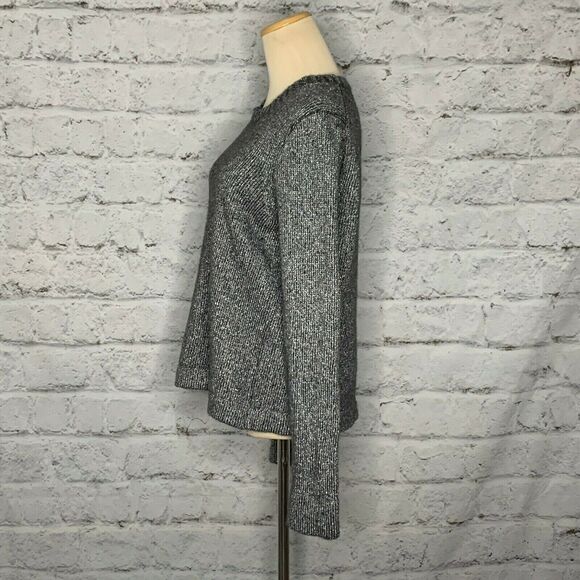 J Crew Lurex Silver Metallic Lamb Wool Ribbed Crew Neck Sweater size large - Picture 6 of 11